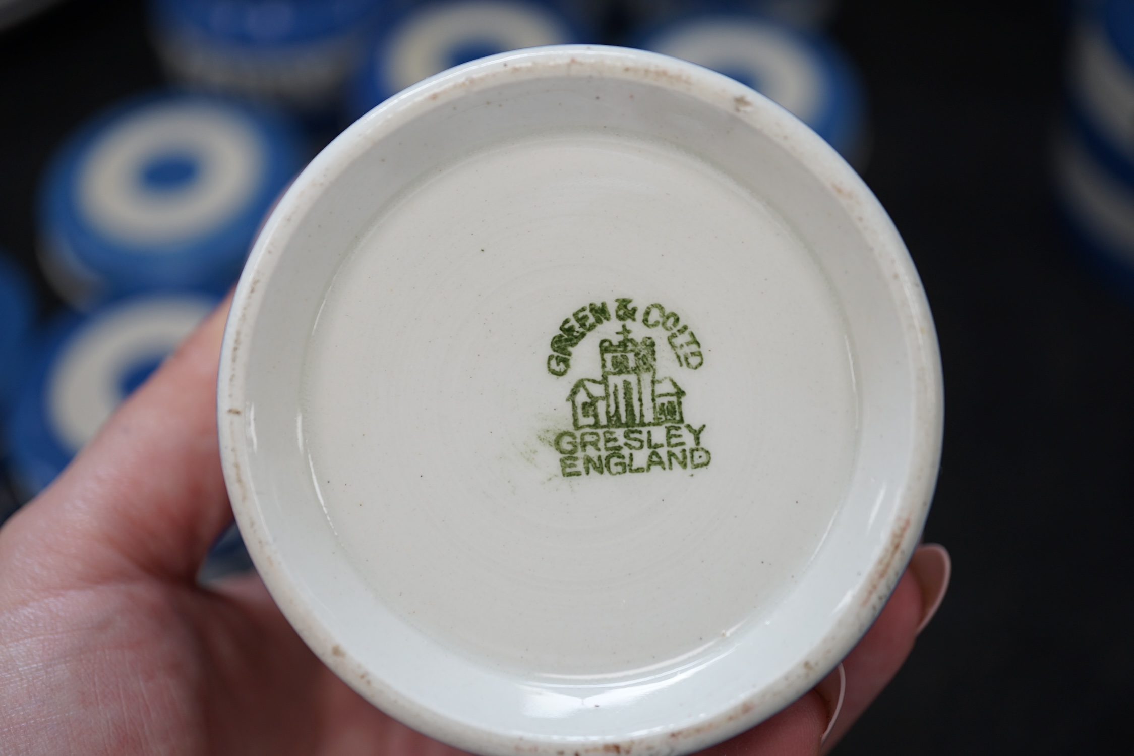 T.G.Green Cornish Kitchenware, seventeen small lidded storage jars to include Boracic Acid, Ginger, Mace, Cherries and Herbs, largest 11cm high, Green Church marks. Condition - fair to good